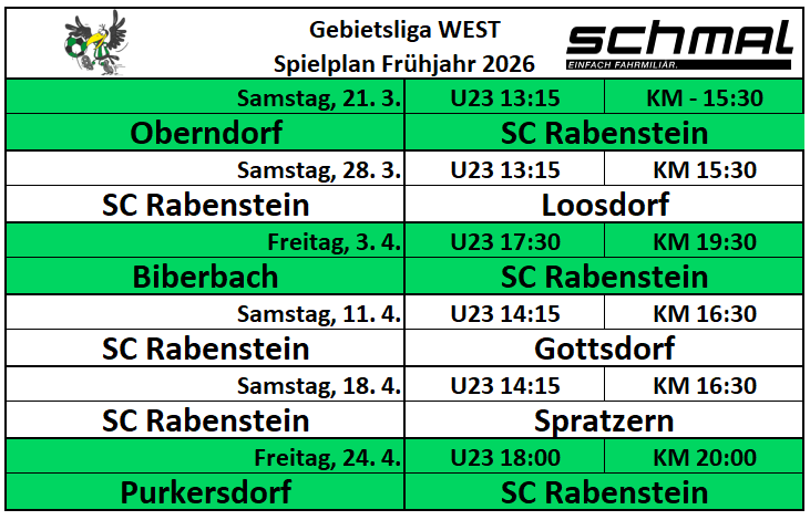 Spielplan Frühjahr 2025